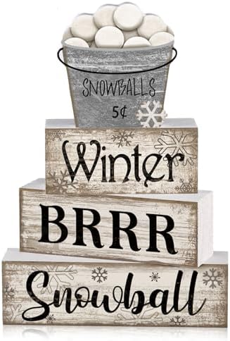 Moucuny 4 Pcs Winter Wooden Block Signs Farmhouse Table Decoration by Moucuny