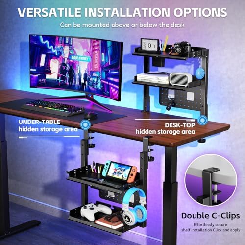 Metal Clamp On Desk Shelf,Storage Shelves with Pegboard and Pencil Holder - Image 6