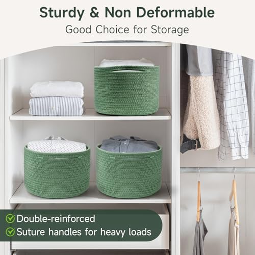 3 Pack Small Rope Storage Baskets, 9.82×9.82×7.1", Green - Image 3