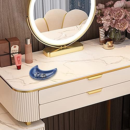 JAMEND CLXP Moon Shape Jewelry Tray, Engagement Ring Tray, Blue Ring Dish for Women in Vanity Bathroom. Decorative Trinket Tray for Organizing Necklace Earrings, Ceramic. - Image 7