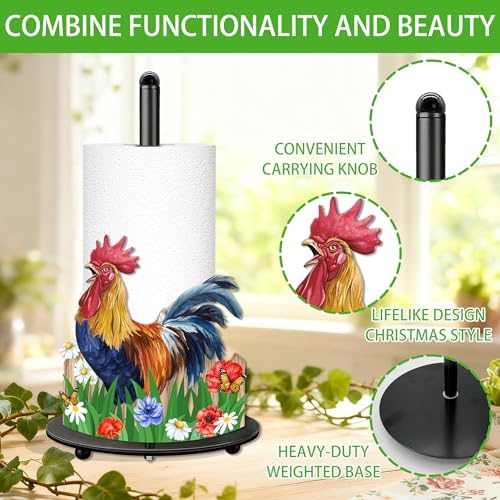 Rooster Paper Towel Holder, Rooster Decor for Countertop Cute Farmhouse Home Table, Housewarming Birthday Gifts for Farm - Image 3