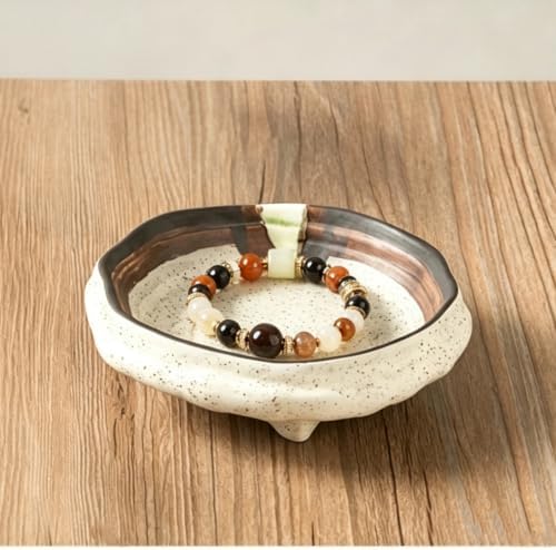Ceramic Jewelry Dish, Speckled Volcano Glaze Trinket Tray, 4 Footed Rustic Ring Holder, Shallow Jewelry Organizer for Vanity Nightstand, Boho Minimalist Decorative Bowl for Rings Earrings Necklaces - Image 5