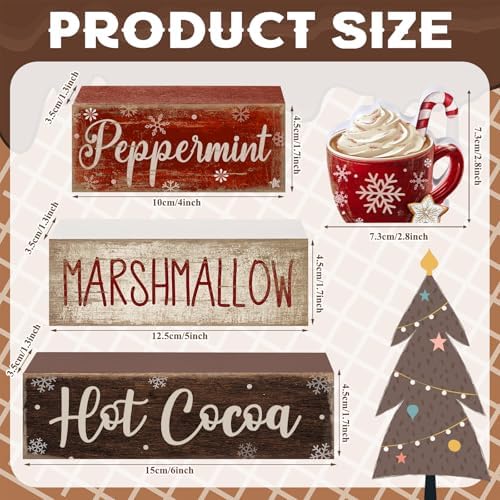 Moucuny 4 Pcs Christmas Table Decorations, Peppermint Hot Cocoa Bar Sign - Image 3