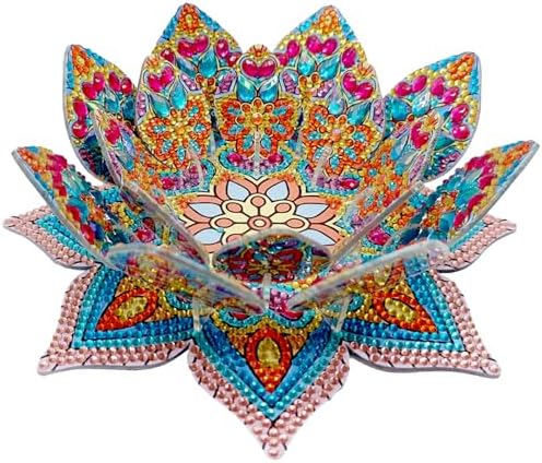 jinglinhh DIY Mandala Lotus Diamond Art Painting Aromatherapy Candle Holder Kit for Adults, Acrylic Diamond Art Tabletop Candlestick Holder Tray Ornaments Craft for Beginners(Blue Orange Lotus) by Unknown