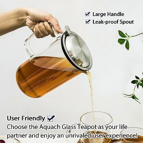 Aquach 51oz Glass Teapot with Infuser, Stovetop Safe Borosilicate Tea Pot - Image 5