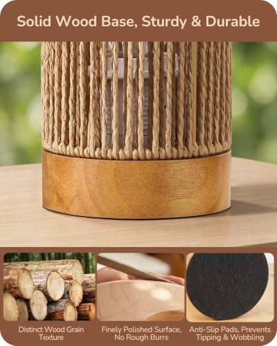 EDISHINE Rattan Table Lamp 9.85", Rosewood Color Wood Base, No Assembly - Image 2
