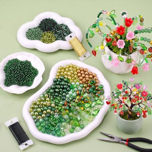 XunYee 8569 Pcs Beaded Plant Kit, Forever Plant Bead Kit, Green A, Novelty - Image 3