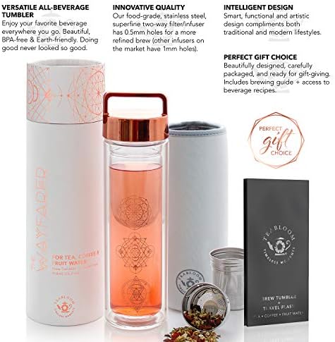 Teabloom All-Purpose Beverage Tumbler – 15 oz / 450 ml Insulated Glass Bottle – Tea, Coffee, Fruit Infused Water – All-Temperature Travel Mug – Stainless Steel Infuser Basket – The Wayfarer Tumbler - Image 4