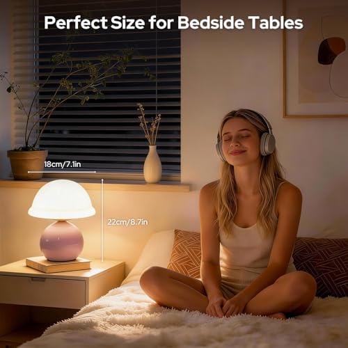 Glass Mushroom Lamp, Dimmable Bedside Table Lamp (Pink) - Image 4