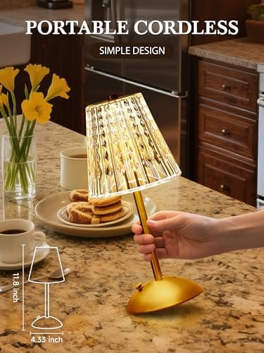 Upgraded Nightstand Lamps Set of 2, 3 Colors Dimmable Crystal Table Lamp Gold Lamp, Touch Lamp Bedroom Lamps, Rechargeable Small Lamp, Bedside Lamps Set of 2 for Bedroom Living Room Bathroom Hotel Bar - Image 3