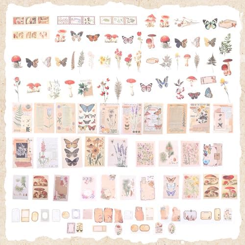 Huoberr Vintage Scrapbook Supplies Pack (200 Pieces) for Junk Journal Bullet Journals Planners Botanical Paper Stickers Craft Kits Aesthetic Cottagecore Collage Album - Image 2