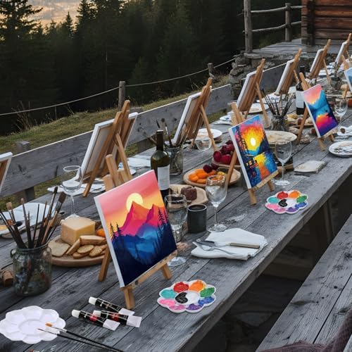 Cholemy 99 Pcs 16 Set Sip and Paint Kit for Adults 8"x 10" Pre Drawn Canvas Painting with Wooden Easel Pre Printed Canvas Painting Favor for DIY Birthday Gifts Adult's Date Party(Landscape) - Image 5