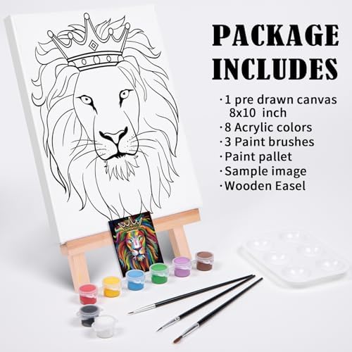 Paint and Sip Kit for Adults, Pre Drawn Canvas to Paint Art Party Supplies Painting Set for Beginner Gift Favor, 1 Easel, 8 Acrylic Colors,3 Brushes,1 Pallet (Lion King, 8x10 in) - Image 6