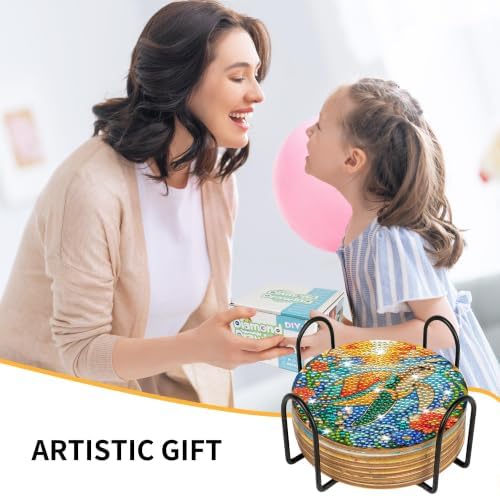 CRASHOT Sea Turtle Diamond Art Painting Coasters Kit with Holder, 8 Pcs - Image 5