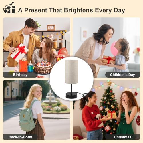 Unicozin Table Lamp, 3 CCT 3000K/4500K/6500K & RGB Color Changing, Stepless Dimmable Small Bedside Lamp for Reading, Ambience Nightstand Light for Home Decor Party, Beige Shade - Image 6