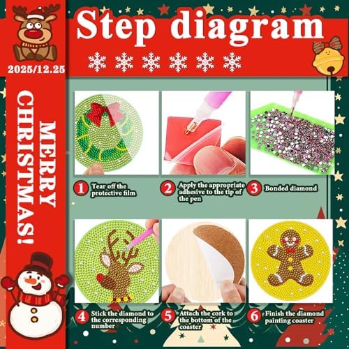 DOTSOPS 6 Pcs Christmas Diamond Art Kits for Adults - Diamond Art Coasters with Holder for Adults Beginners Diamond Craft for Christmas Birthday Gifts - Image 4