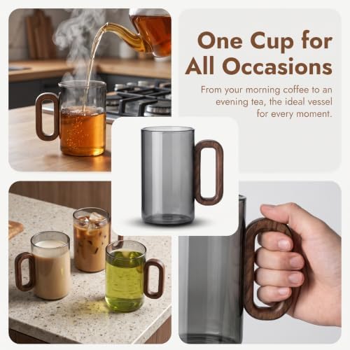 12OZ Borosilicate Glass Mug with Walnut Handle, 2-Pack - Image 5