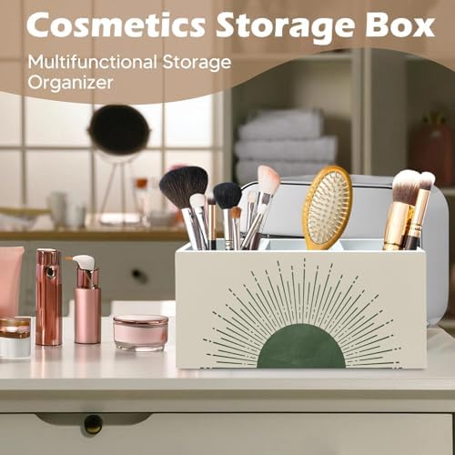 DILSJ Boho Abstract Sunshine Pen Pencil Holder Organizer for Desk, Boho Office Decor, Sage Green Mid Century Modern Minimalist Sun Sunshine Wooden Box Signs for Home Office Desk Tabletop Decoration - Image 5