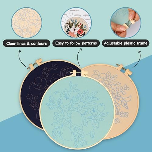 Colorful Flowers Embroidery Kit for Beginners – DIY Hand Embroidery Set with 3 Hoops, Stamped Patterns, Needles, Thread, Scissors – Floral Embroidery Kit for Adults, Teens, Women, Craft Lovers - Image 6