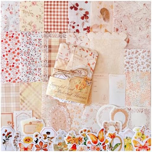 Doraking 100pcs Vintage Floral Scrapbook Paper Journaling Stickers Assorted Set, Material Paper Memo Junk Journal Supplies for Bullet Journaling Retro Crafts Planner Collage Card Album by wearecuuuuute