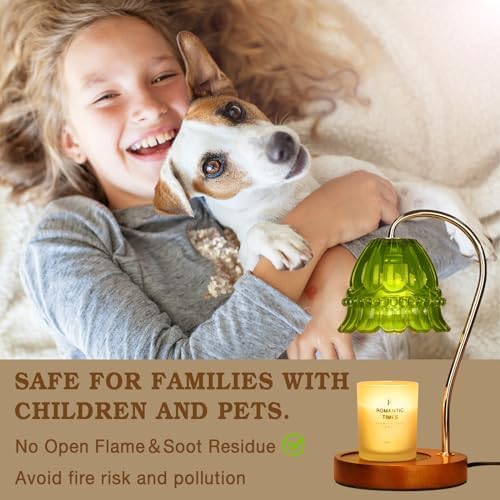Funistree Flower Candle Warmer Lamp with Timer, Dimmable Candle Lamp Warmer, Christmas Birthday Gifts for Women Mom Her, Housewarming Home Decor, Lotus Wax Warmer for Yankee Candles - Green Flower - Image 2