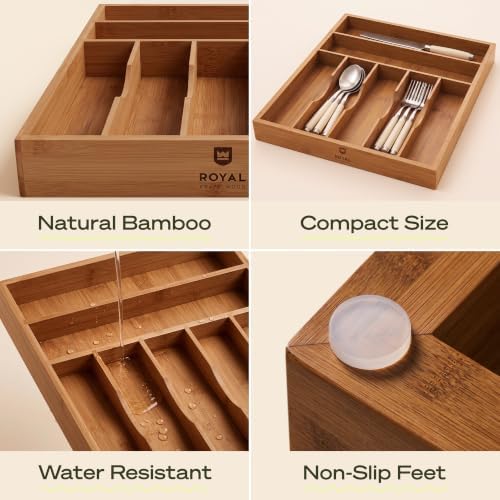 ROYAL CRAFT WOOD Luxury Bamboo Utensil Rack and Silverware Organizer, Kitchen Drawer Organizer - Utensil Holder and Cutlery Tray with Grooved Drawer Dividers for Flatware 7 Slot - Image 5