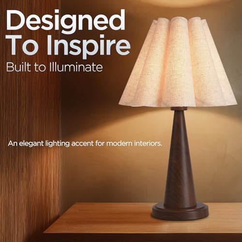KUNJOULAM Boho Table Lamp, Modern Bedside Nightstand Lamp with Linen Lampshade, Wood Grain Metal Base Retro Desk Light for Bedroom Living Room Office (Without Buld) - Image 3