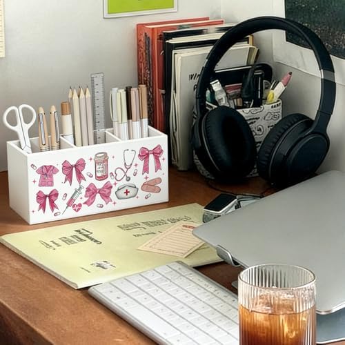 Pink Preppy Bow Nurse Pen Pencil Holder for Desk Decor - Image 3