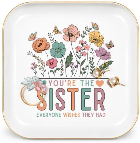 Sister Birthday Gifts for Women Christmas, Ceramic Wildflowers Jewelry Dish by PUDDINGCABIN