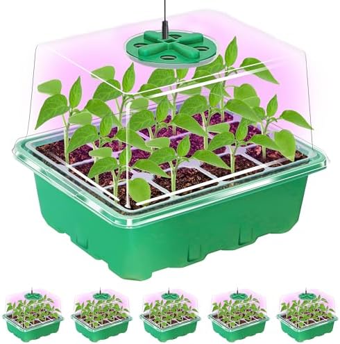Bonviee Seed Starter Trays with 12-LED Grow Lights, Green, 5 Pack by BonvieeDirect