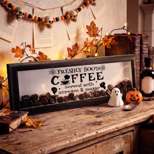 Novabright Halloween Wooden Coffee Bar Sign with Artificial Beans Decor - Image 2