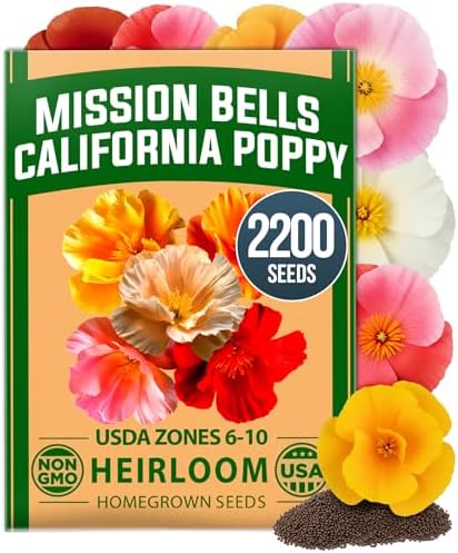HOME GROWN Poppy 2,200 Seeds, Mission Bells, Eschscholzia californica by HOMEGROWN