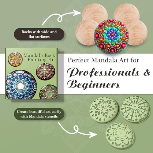 Mandala Rock Painting Kit - 5 Large Wooden Rocks for Painting with 6 Stencil Supplies - Mandala Dotting Tools Kit - Dotting Tools for Paint Rocks - Dot Art and Crafts for Adults Woman - Image 3