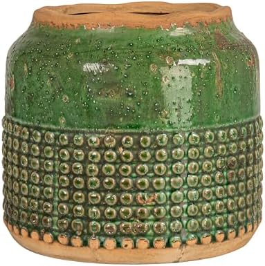 Creative Co-Op Round Terra-Cotta Hobnail Planter Vase with Heavily Distressed Finish, Green - Image 6