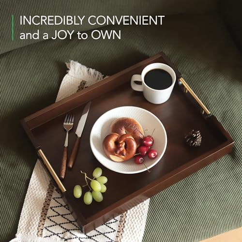 Joy&Grace Acacia Wood Ottoman Tray with Handles 17" x 13" - Image 3