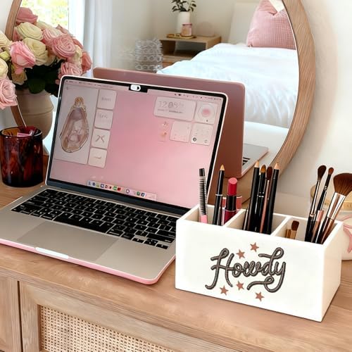 Western Pen Pencil Holder for Desk, Cowgirl Gifts, Cowboy Gifts for Women Men, Western Office Decor, Howdy Southwestern Wooden Box Sign Decorations for Home Office Desk Tabletop - Image 5