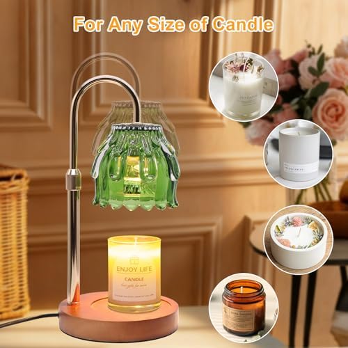 Candle Warmer Lamp with Timer and Dimmer 4-Level Dimmable Flower Light Heat Lamp for Jar Candles Adjustable Height Modern Cute Home Decor for Living Room Bedroom and Best Gift for Friends Lover. Green - Image 4
