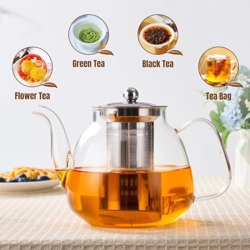 PARACITY Tea Pot with Infuser and Lid, 40 oz Stovetop Glass Kettle, Clear - Image 4