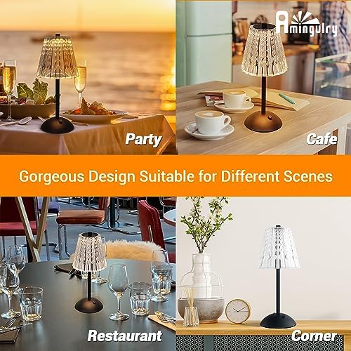 Cordless Table Lamp, 4000mAh Rechargeable Battery Operated Lamp, 3 Color Modes & Stepless Dimmable LED Touch Lamp, Portable Crystal Metal Beside Lamps for Bedroom Restaurant Outdoor(Black) - Image 3