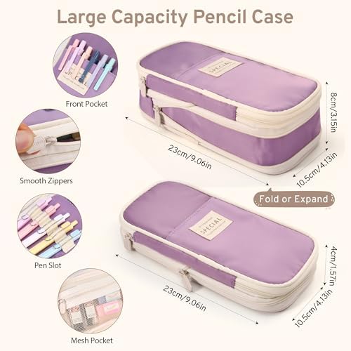 DazSpirit 62PCS Aesthetic Stationery Set with Foldable Pencil Case, Purple - Image 3