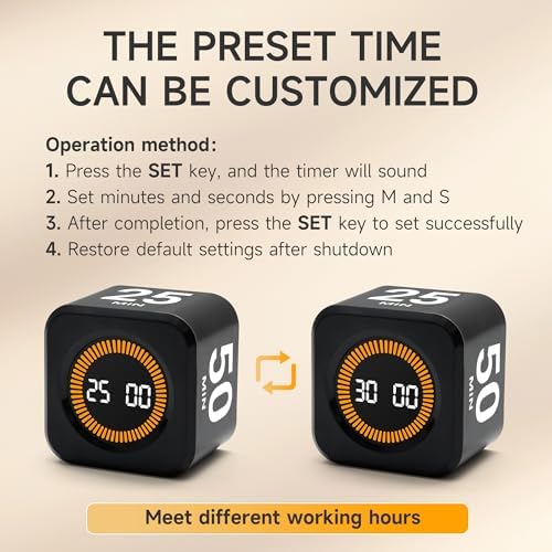 Rotating Productivity Timer, 5, 25, 10, 50 Minute Presets, Desk Cube - Image 5