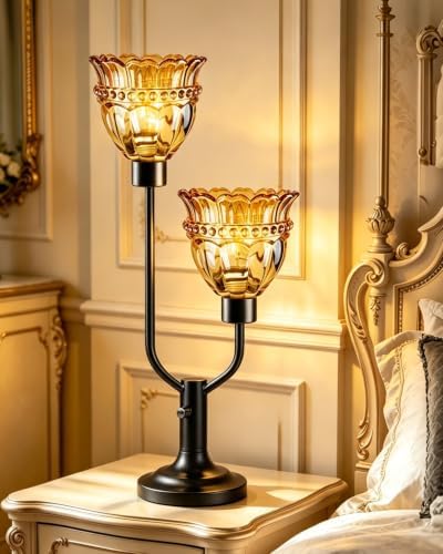 Lightdot Mid Century Modern Table Lamp Dimmable Vintage Black Glass Lamp by LightdotLighting