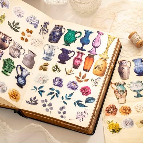Alideco 120pcs Scrapbook Stickers Vintage Flowers Vase Scrapbooking Junk Journal Crafts Embelishment Decoration Stickers (ziyouhuayishi) - Image 4