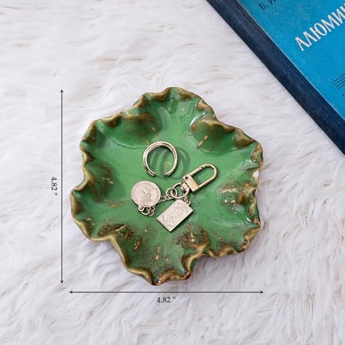 Ceramic Jewelry Dish - Petal Shaped Ring Holder & Key Bowl, Handcrafted Decorative Bowl for Vanity, Dresser, or Entryway, Cute Room Decor & Unique Gift for Women (Kiln Turned Green) - Image 2
