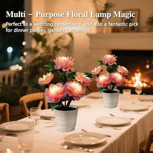 Pink Peony Artificial Flower Lamp, Night Light for Bedroom Wedding Bar Coffee Shop Decor, Christmas Valentines Mothers Day Anniversary Birthday Gifts for Women Mom Grandma Wife Friend - Image 2
