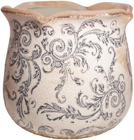 Xiaan Jiaju Ceramic Pots for Plants, Vintage Plant Pot with Drainage Hole, 6.11in. Planter for Indoor Plants, Crackle Glaze Finish Flower Pot, Perfect Tuscan Ceramic Planter for Gardening, Gray Swirls by XiaanJiaju