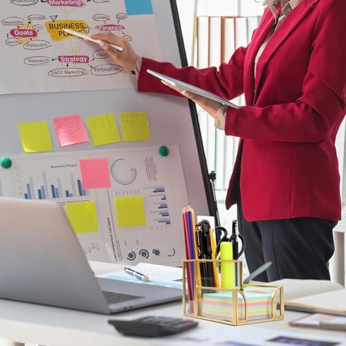 Sticky Note Holder,Glass Post It Note Dispenser with Pen Slot,Gold 3 x 3 Inch Post It Note Holder for Desk,Stylish Sticky Note Dispenser for Home Office Desk - Image 6