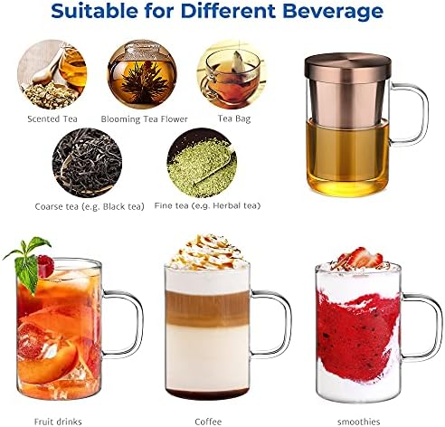 ecooe 16.9oz Glass Tea Cup with Infuser and Lid 430ml(Use Capacity), Bronze - Image 4