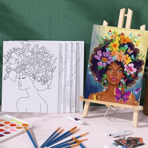 Ctosree 12 Pcs Pre Drawn Canvas for Painting,Flower Lady,8 x 10 Inch - Image 4