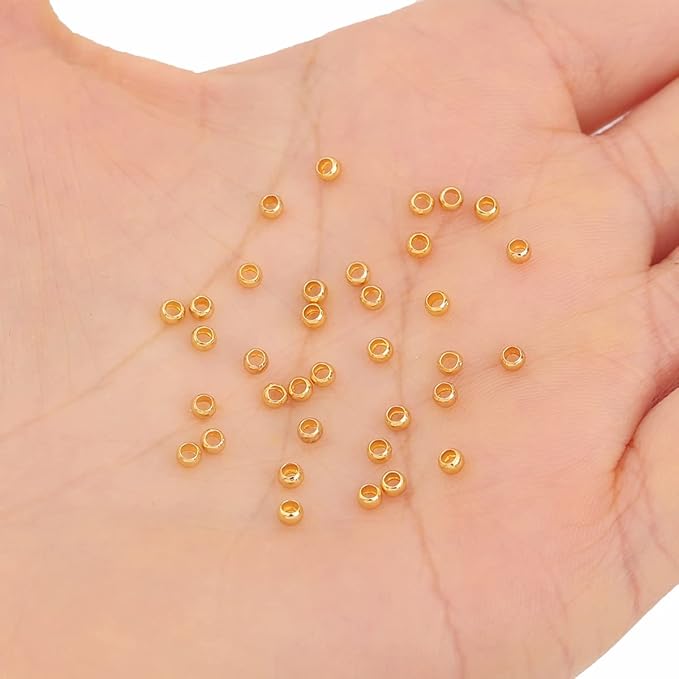 18K Gold Plated Crimp Beads Non Tarnish 2.5mm 600pcs for Jewelry Making Findings